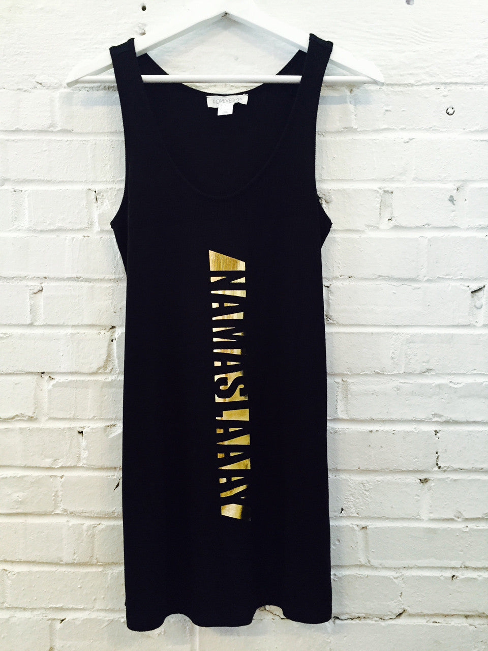 Namaslaay Longline Tank - Black with Gold Foil