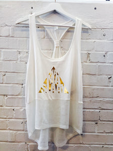 Namaslaay Mesh Yoga Tank - Ivory with Gold Foil