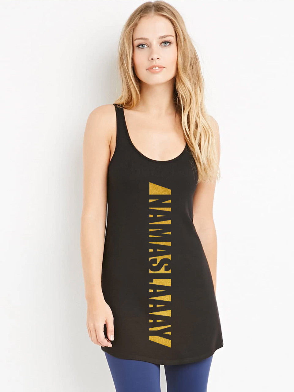 Namaslaay Longline Tank - Black with Gold Foil