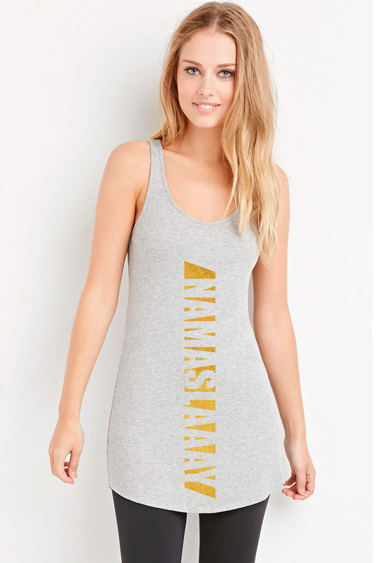 Namaslaay Longline Tank - Gray with Gold Foil