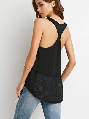 Namaslaay Mesh Yoga Tank - Black with Gold Foil