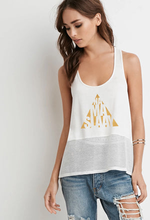 Namaslaay Mesh Yoga Tank - Ivory with Gold Foil