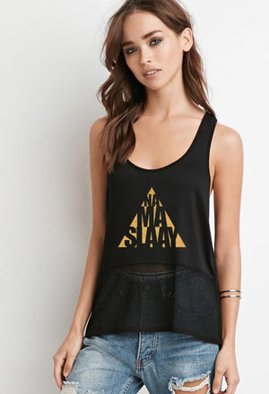 Namaslaay Mesh Yoga Tank - Black with Gold Foil